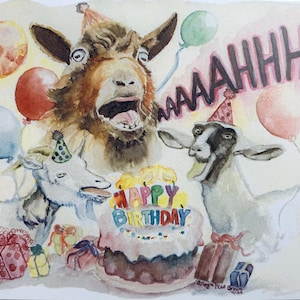 Lot de 3 cartes d'anniversaire drôles de chèvre, 3 cartes de voeux d'anniversaire de chèvre qui crient avec enveloppes