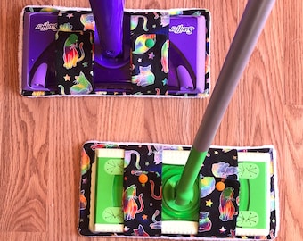 Psychedelic Cat Mop Pad: Reusable Wet/Dry Sweeper Cover