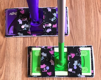 Washable Mop Pads: Reusable Sweeper Cover, Black Cat Print