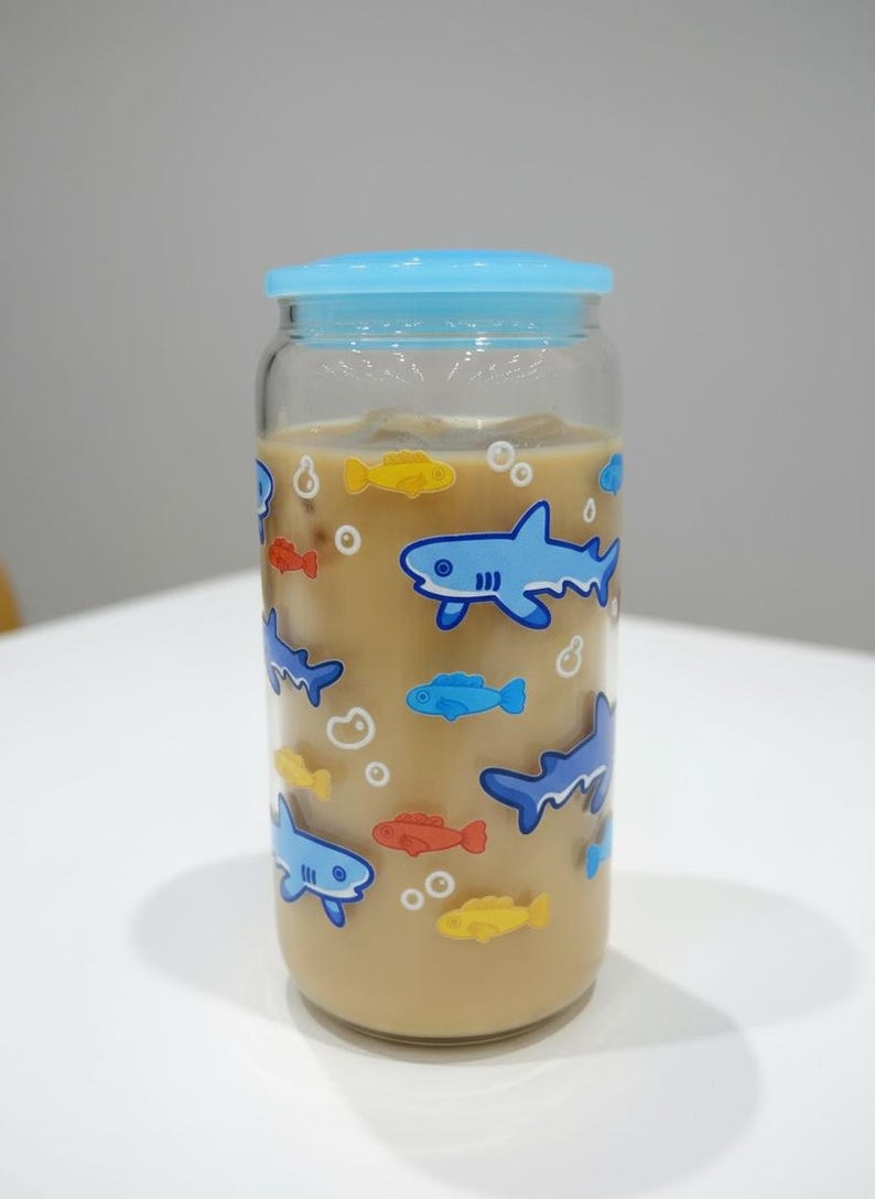 Gummy Shark 16oz Glass Tumbler | Aquarium Glass Cup image 1