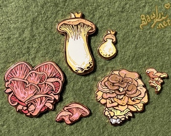 King Trumpet, Pink Oyster, Maitake [Enamel Pins]