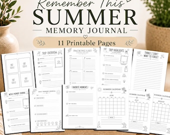 Summer Memory Journal for Moms | Printable Family Vacation Keepsake (PDF)