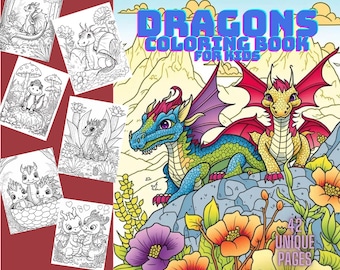 Dibujos de dragones para colorear para niños, 42 imágenes divertidas (descarga instantánea)