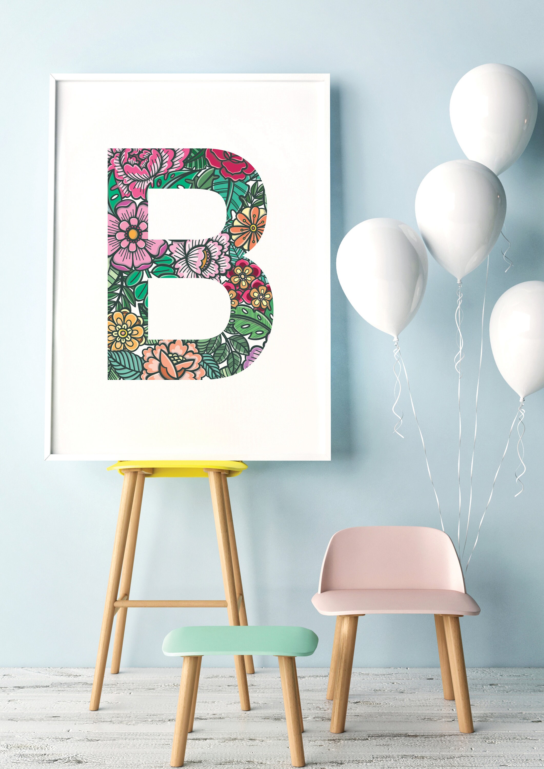 Alphabet Print Letter B For Toddler Room Decor Flower Themed | Etsy