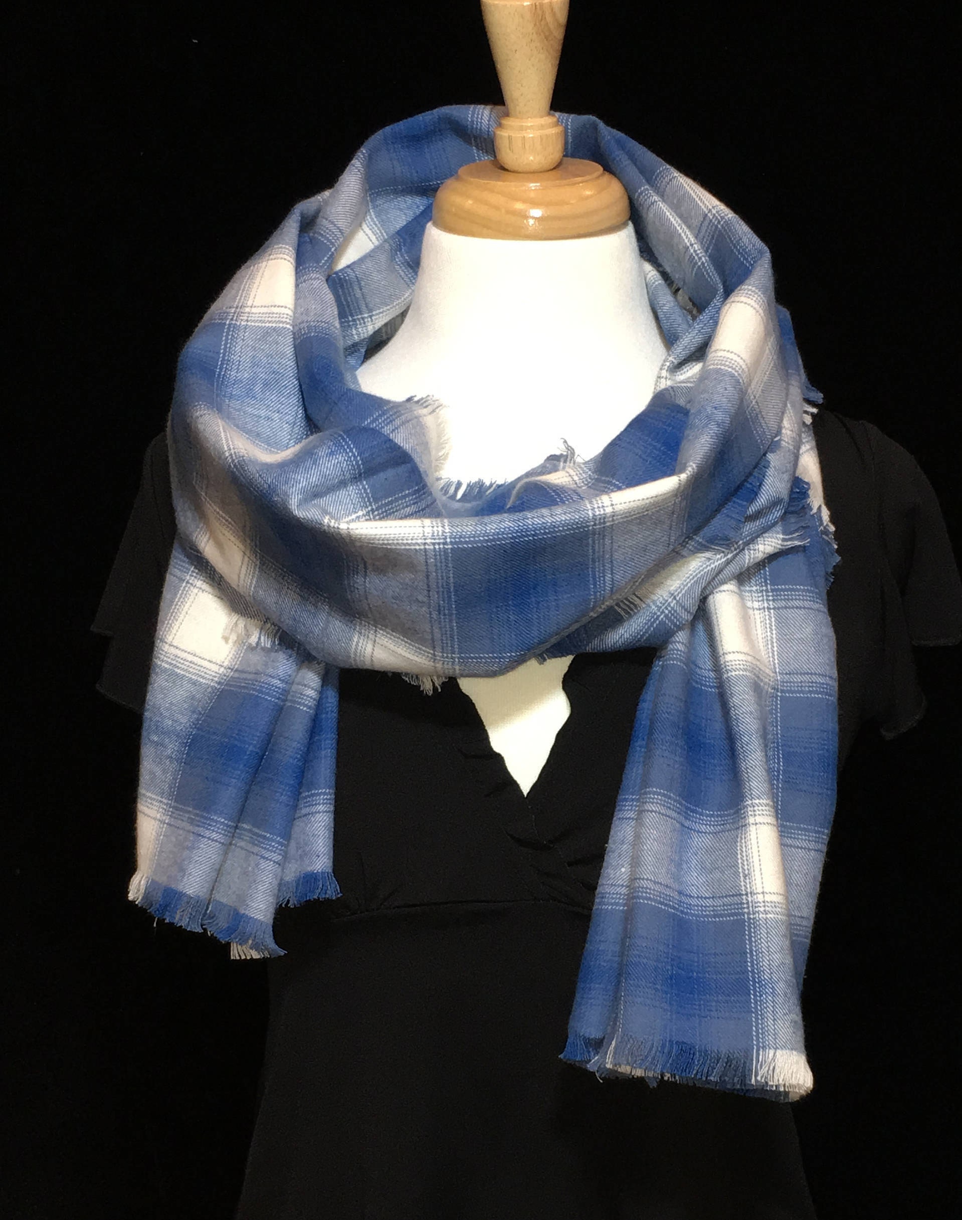 Blue and Cream Plaid Blanket Scarf Winter Scarfgift for Her Etsy