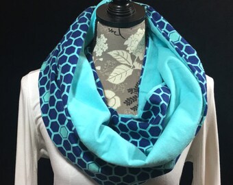 Turquoise Navy Flannel  Scarf, Winter Scarf, Gift for Her, Circle Scarf, Infinity Scarves, Flannel Scarf, Warm Scarf, Turquoise scarf