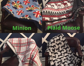 Fleece Throw Blanket, Fleece Blanket, Sherpa Backed Blanket, Minion Throw, Plaid Blanket, Dachshund Blanket