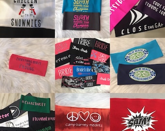 20 Customized Headbands, Custom Headband, Logo Headband, One color Vinyl Headband, Team Headband, Company Headband, Sports Logo Headband