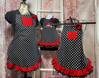 Red Vintage Inspired Apron, Vintage, Kid & Toddler Apron, Vintage Apron, Ruffled Apron,