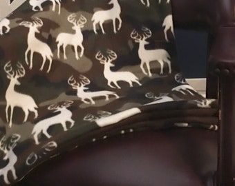 Fleece Throw Blanket, Fleece Blanket, Sherpa Backed Blanket, Camo Throw, Moose Blanket, Deer Blanket