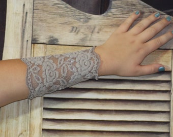 Taupe Lace Wrist Cuff, Wrist Cuff, Cuff, Tattoo coverup, Boho cuffs, arm covers lace cuffs, Tattoo Covers, Lace