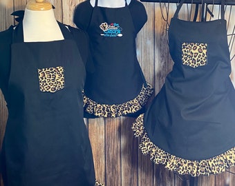 Black and Leopard Print Vintage Inspired Apron, Vintage, Kid & Toddler Apron, Vintage Apron, Ruffled Apron, Leopard Print