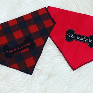 Instigator and Accomplice Pet Bandanas, Pet Bandana, Pet Name, Pet Neckerchief, Dog Bandana
