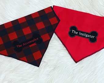 Instigator and Accomplice Pet Bandanas, Pet Bandana, Pet Name, Pet Neckerchief, Dog Bandana
