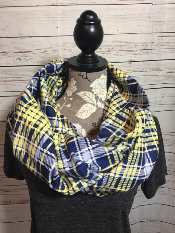 Blue and Yellow Plaid Flannel Infinity Scarf, Winter Scarf, Gift for her, Gray Scarf, Infinity Scarves, Flannel Scarf, Warm Scarf, Scarf