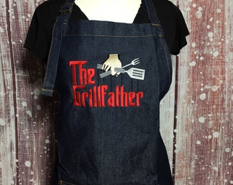 The Grillfather Apron, Denim Apron, Grillfather, Father's Day, Christmas Gift, Guy Gift, BBQ Apron