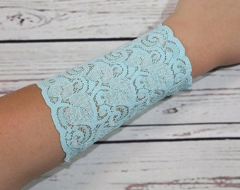 Turquoise Lace Wrist Cuff, Wrist Cuff,  Tattoo coverup, Boho cuffs, arm covers lace cuffs, Tattoo Covers, Lace
