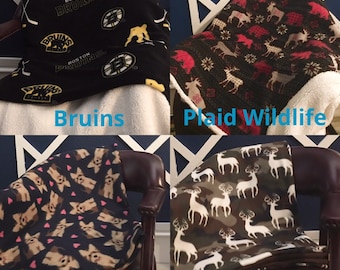 Fleece Throw Blanket, Fleece Blanket, Sherpa Backed Blanket, Deer Throw, Plaid Wildlife Blanket, Dog Blanket