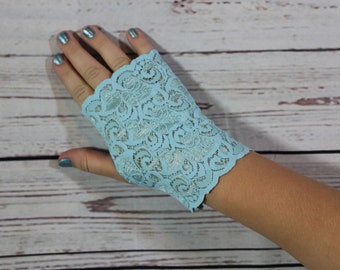 Girl Turquoise Lace Fingerless Gloves, Lace Gloves, Boho Gloves, Lace, Fingerless Gloves, Wedding Lace