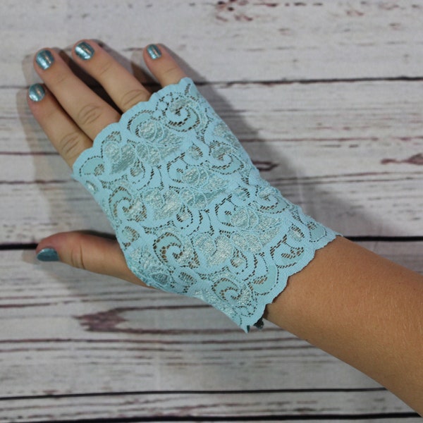 Girl Turquoise Lace Fingerless Gloves, Lace Gloves, Boho Gloves, Lace, Fingerless Gloves, Wedding Lace