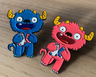 Sock Monster cute soft enamel pin in two colour options