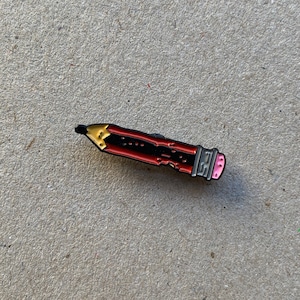 Chewed pencil soft enamel lapel pin in two colour options