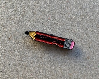 Chewed pencil soft enamel lapel pin in two colour options