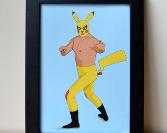 Luchador luchador Pikachu Pokemon Print tamaño A4 o A5