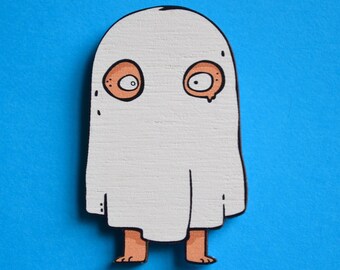 Ghost Kid wooden pin