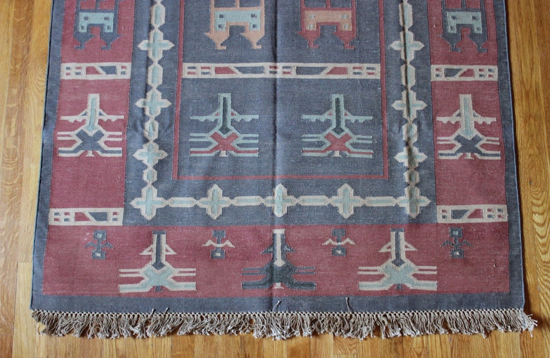 Indian Dhurrie Rug 4x6 Bohemian Vibrant Full Patterned Rustic Vintage