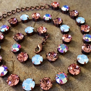 BLUSH OPAL Swarovski crystal 8mm jewelry set - necklace, earrings, bracelet select your piece in a copper setting - neutral tones