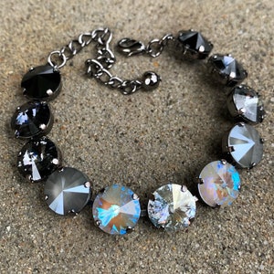 DOVE OMBRE Swarovski crystal 12mm bracelet with a variety of black and gray colors - pictured in a hematite setting