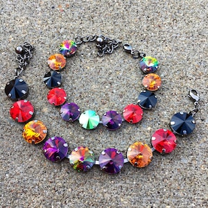 WICKED WITCH Swarovski 14mm, 12mm, 8mm double stranded or single stranded bracelet - black, amethyst, red, topaz, and green in hematite