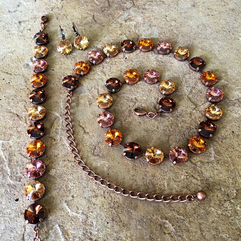 AUTUMN BRONZE Swarovski Crystal 12mm Jewelry Set in Copper Etsy