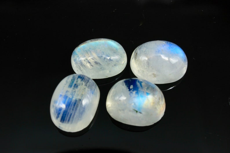 Rainbow moonstone cabochons 9 x 7mm x4 image 1