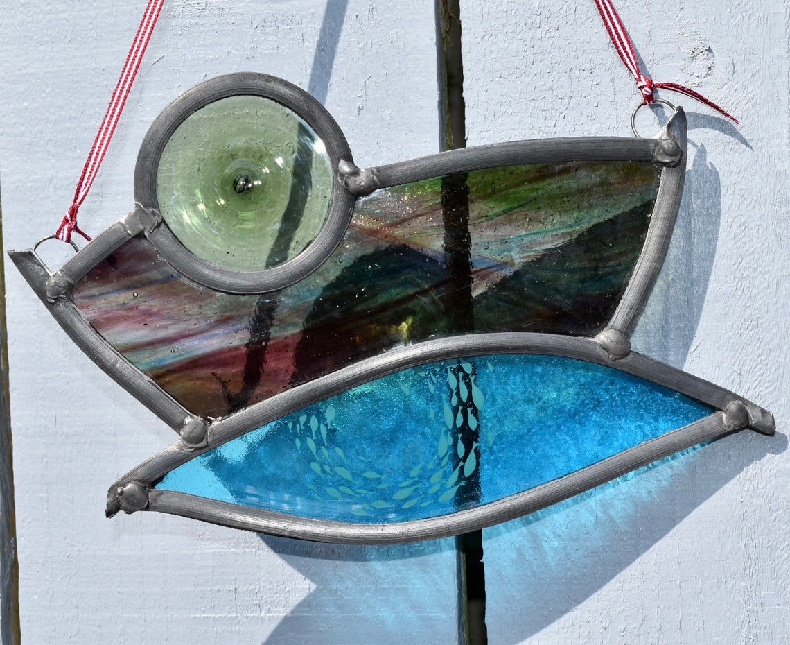Hanging Leaded and Fused Glass Boat Etsy