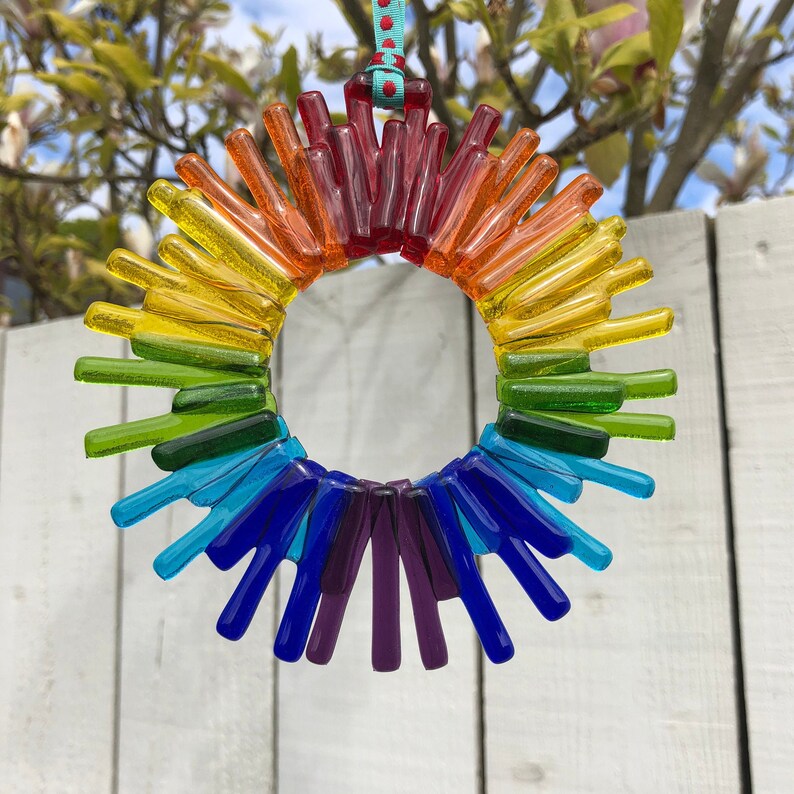 Rainbow Fused Glass Suncatcher Etsy
