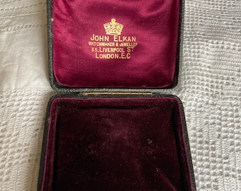 Antique Jewellery Box Vintage Jewelry Case John Elkan Burgundy Velvet Lined