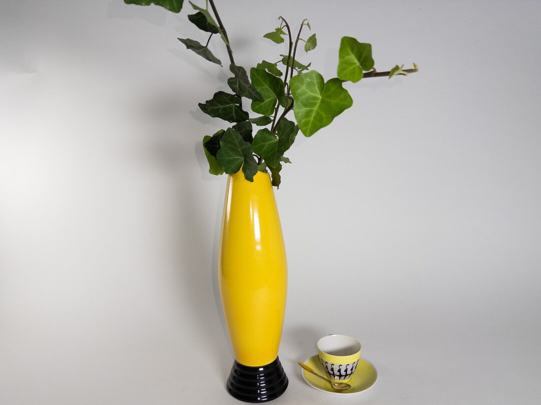 Yellow Art Deco Vase Made of Fully Glazed Ceramic With a Slim Etsy
