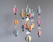 Pastel Nursery Hot Air Balloon Mobile in Ice Cream shades in Pink Blue Violet Mint | PASTEL
