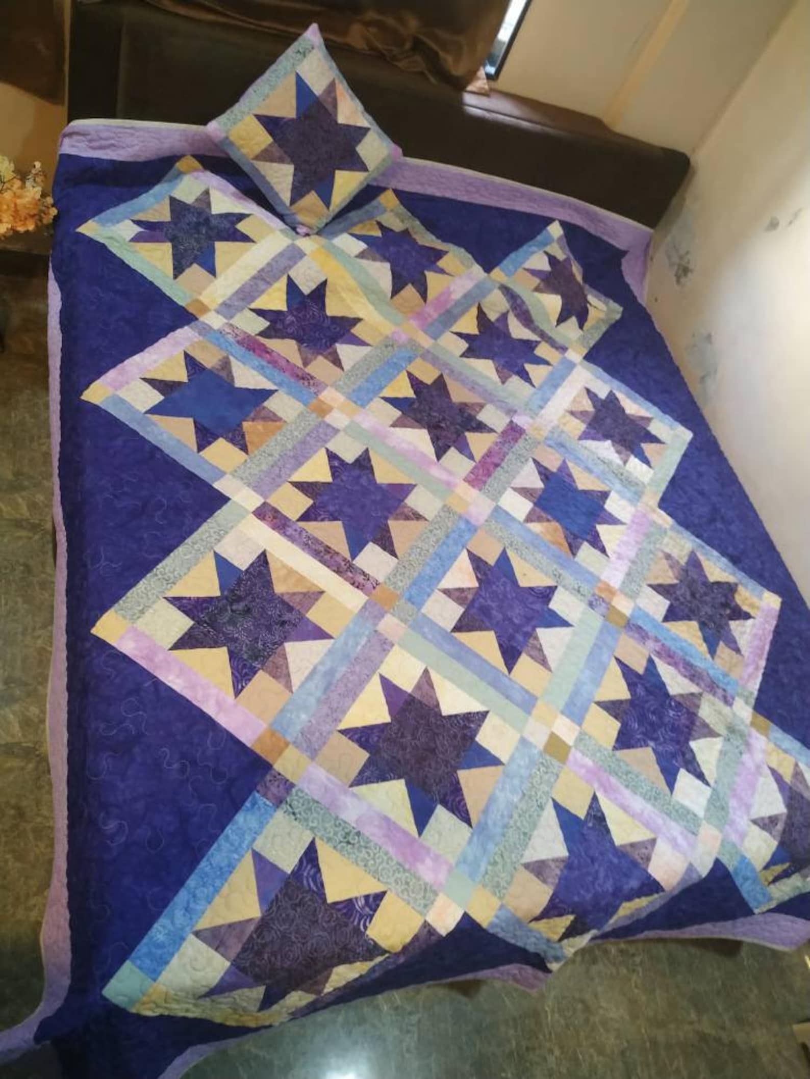 Purple Quilt King Size Quilt Star Quilt Homemade Quilt Etsy