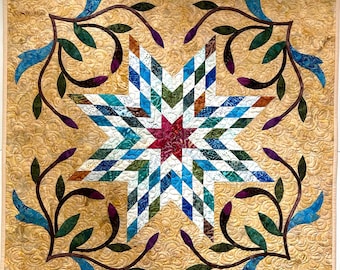 Lone star wall art, Bethlehem star, wall decoration, star decoration, quilted wall piece, star quilt, table topper, handmade patchwork quilt