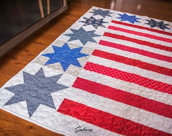 American Flag Quilt, Patriotic Couch Throw, USA Star Quilt (50x60)