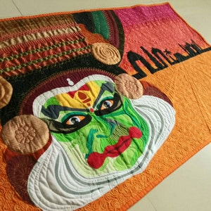 Wall art quilt, Colors of India, kathakali quilt, Christmas gift, house warming gift, art quilt, colorful wall art, art sale, Indian art image 3