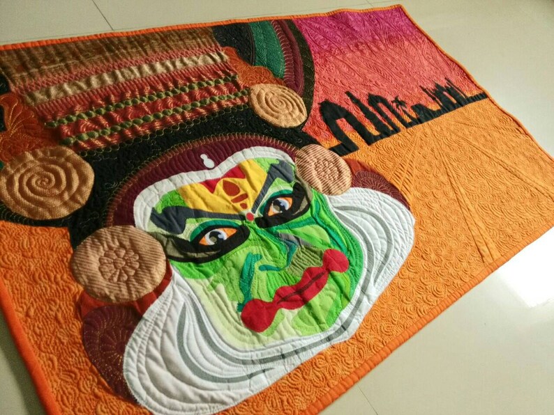 Wall art quilt, Colors of India, kathakali quilt, Christmas gift, house warming gift, art quilt, colorful wall art, art sale, Indian art image 3