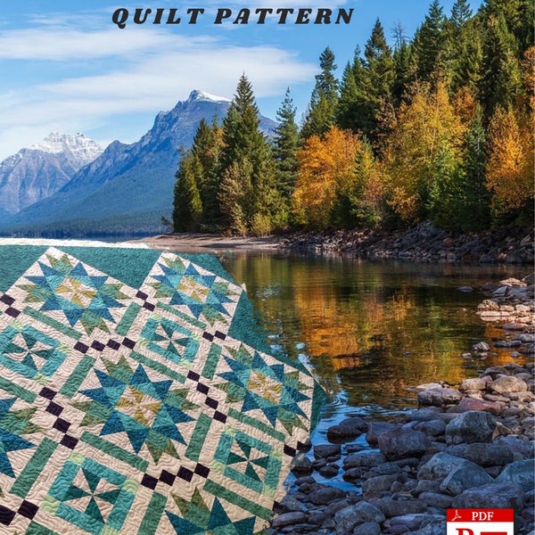 Windy lake quilt pattern, queen size quilt pattern, quilting supply, pdf pattern, downloadable quilt pattern, intermediate level quilt patte