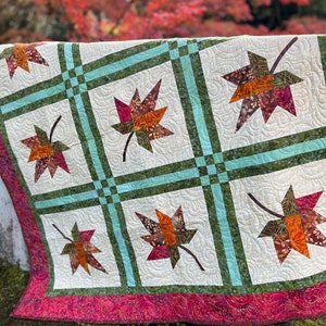 Fall quilt, maple leaf quilt, lap quilt, handmade quilt sale, quilted throw image 3