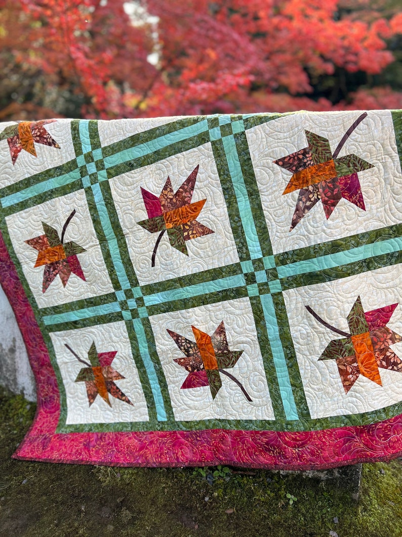 Fall quilt, maple leaf quilt, lap quilt, handmade quilt sale, quilted throw image 3