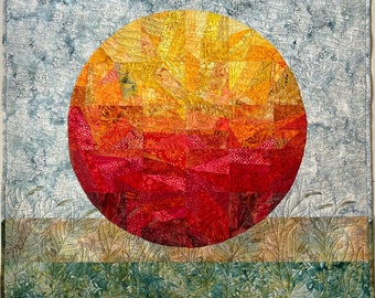 Original abstract art quilt. Celestic art. Contemporary textile art. Framable quilt. Sun art quilt.