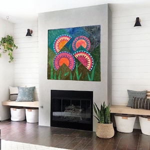 Wall art quilt, colorful art quilt, textile art, contemporary textile art, unique wall decor, art quilt sale, floral art quilt, fiber art